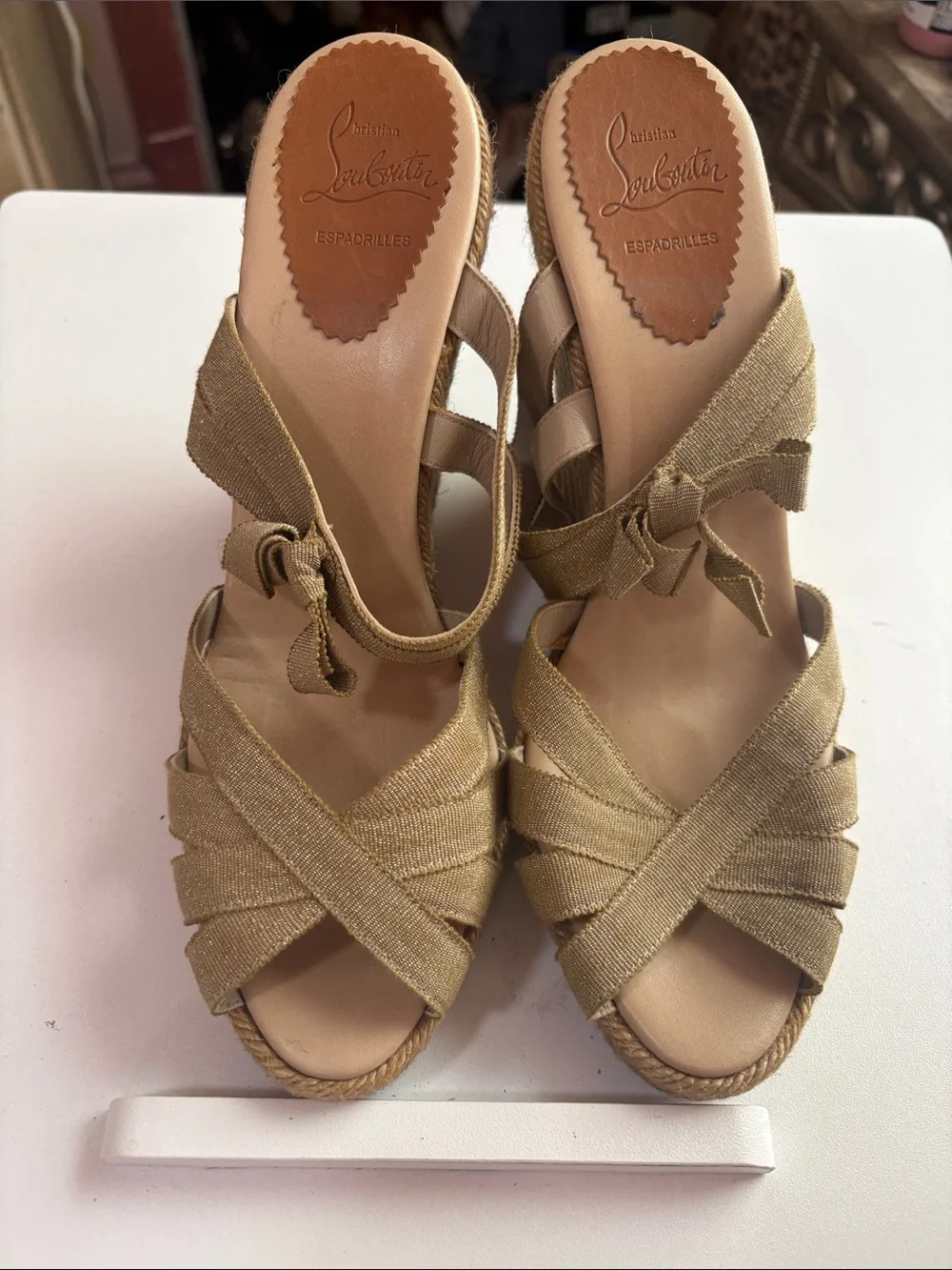 Christian Louboutin Metallic Gold Espadrille Wedge Sandals